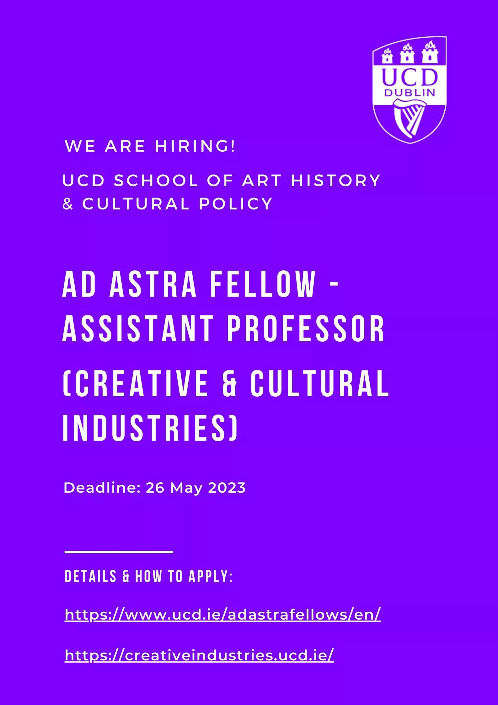 Job opening: Creative & Cultural Industries at UCD